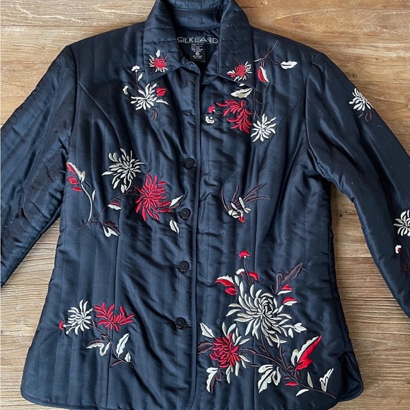 Ladies Lightweight Silk Embroidered Jacket Size 10 - Picture 7 of 10